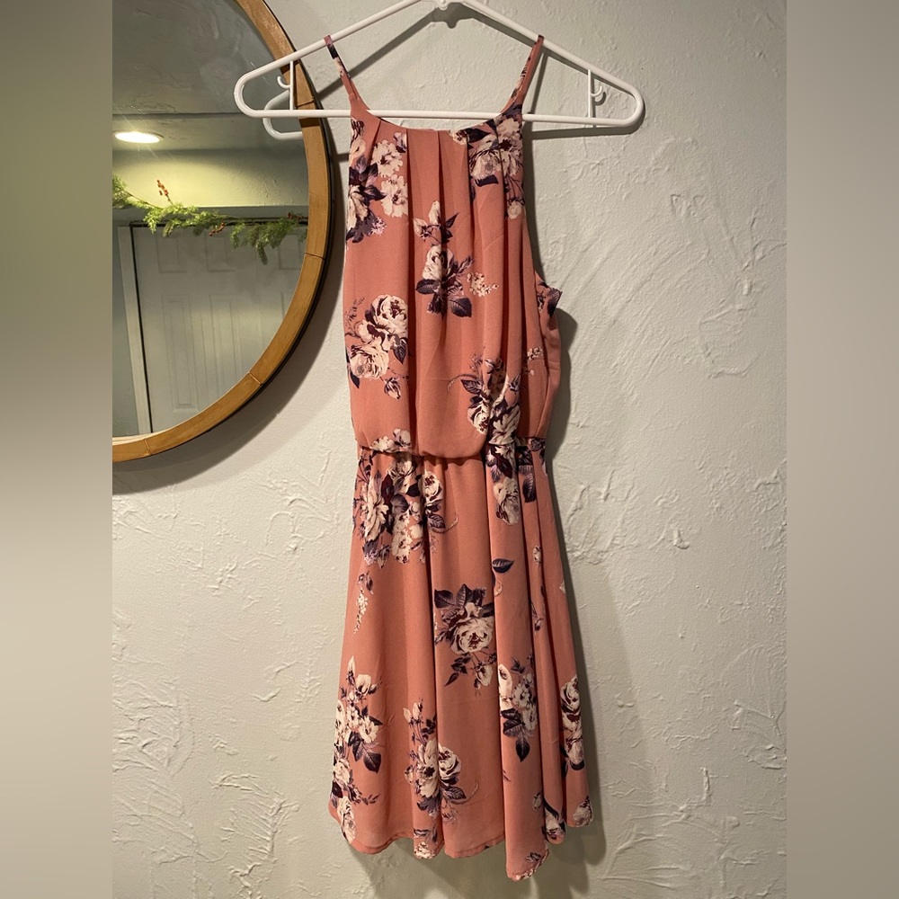Blue Rain Woman Pink Floral Straps Dress w/ Elastic Waistband
